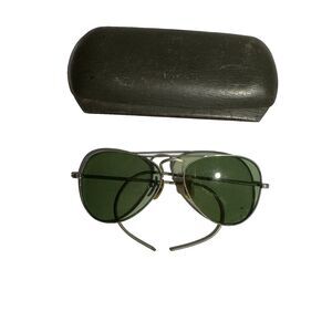 Vintage WWII Rayban Green Aviator Glasses With Original Metal Case